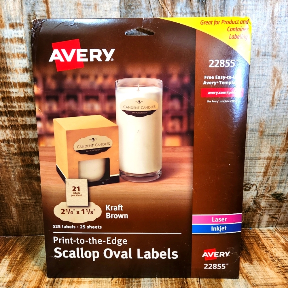Avery Scallop Oval Labels for Printer 2-1/4" x 1-1/8" 525 Kraft Brown Labels